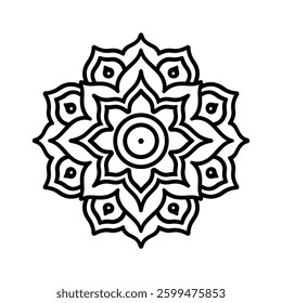 mandala design black line icon Intricate featuring floral patterns and circular shapes vector illustration.