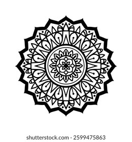 mandala design black line icon Intricate featuring floral patterns and circular shapes vector illustration.