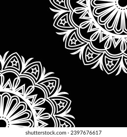 Mandala design, black and white mandala design, black background with mandala design