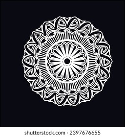 Diseño Mandala, diseño de mandala en blanco y negro, fondo negro con diseño de mandala