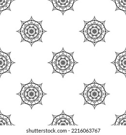 Mandala design Black and white Seamless Pattern. Hand Drawn Ethnic Texture. Vector Illustration in Monochrome tones.