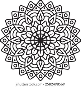  mandala design, black and white, symmetrical pattern design.