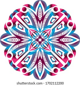 Mandala design can be used for enjoy your hobby by coloring or used as art work decorations or even tattoo in pink and blue color.