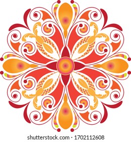 Mandala design can be used for enjoy your hobby by coloring or used as art work decorations or even tattoo.red and yellow color mandala.