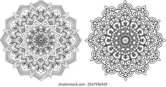 Mandala Design. Circular pattern in the form of a mandala. Henna tatoo mandala. Mehndi style. Decorative pattern in oriental style. Coloring book page.