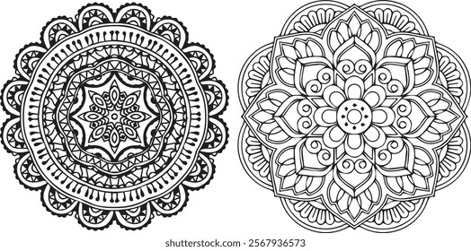 Mandala Design. Circular pattern in the form of a mandala. Henna tatoo mandala. Mehndi style. Decorative pattern in oriental style. Coloring book page.