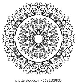 mandala design for coloring book, line art, yoga logo design, black and white, abstract flower, relaxing pattern