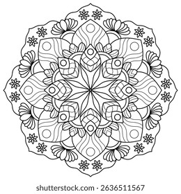 mandala design for coloring book, line art, yoga logo design, black and white, abstract flower, relaxing pattern