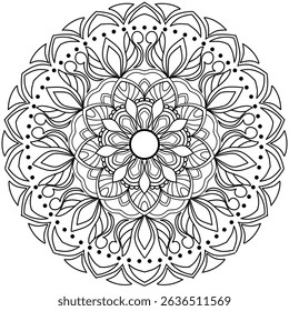 mandala design for coloring book, line art, yoga logo design, black and white, abstract flower, relaxing pattern