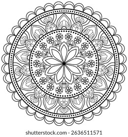 mandala design for coloring book, line art, yoga logo design, black and white, abstract flower, relaxing pattern
