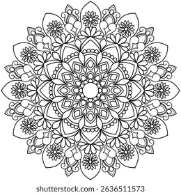 mandala design for coloring book, line art, yoga logo design, black and white, abstract flower, relaxing pattern
