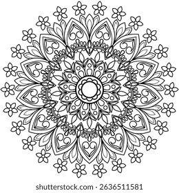mandala design for coloring book, line art, yoga logo design, black and white, abstract flower, relaxing pattern