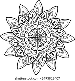 Diseño Mandala para colorear la página. Patrón circular en forma de mandala para henna, mendi, tatuaje, decoración.