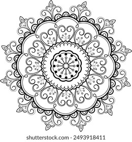 Mandala design for coloring page. Circular pattern in form of mandala for henna, mehndi, tattoo, decoration.