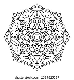Mandala design for coloring page isolated on white background.