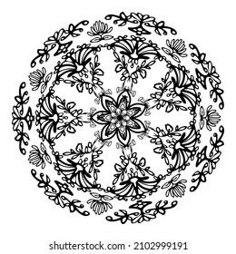 Diseño de Mandala para página de coloreado, aislamiento de fondo vectorial sobre fondo blanco