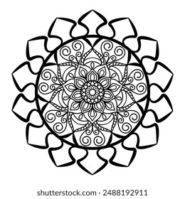 Mandala design for coloring pages vector, ethnic round ornament, black and white outline