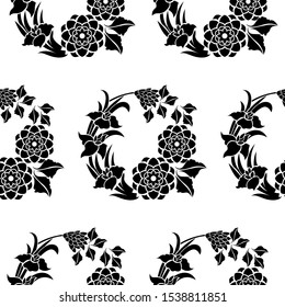 Mandala design concept of Flower petals, Leaves and vines - Indian Traditional and Cultural Rangoli, Alpona, Kolam or Paisley vector line art is in Seamless pattern