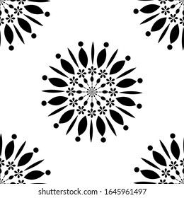 Mandala Design Konzept der Blütenblätter, Kreise und Blätter ist in nahtlosen Mustern