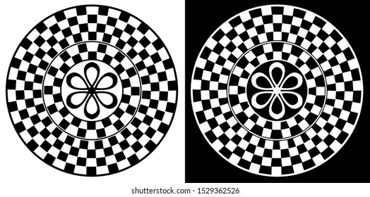 Mandala design concept of flower surrounded by puzzle - Indian Traditional and Cultural Rangoli, Alpona, Kolam or Paisley vector line art with black and white background