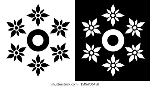Mandala design concept of Jasmine flowers around a circle - Indian Traditional and Cultural Rangoli, Alpona, Kolam or Paisley vector line art with black and white background