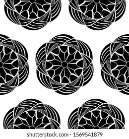 Mandala design concept of Rangoli with circles and sharp corners is in Seamless pattern