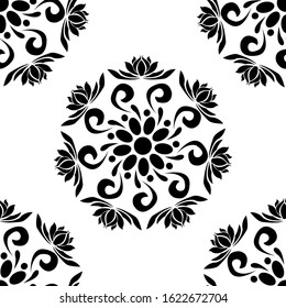 Mandala design concept of Rangoli with circles, Spirals and Flowers is in Seamless pattern