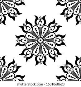 Mandala design concept of Rangoli with circles, curves and lotus flowers is in Seamless pattern