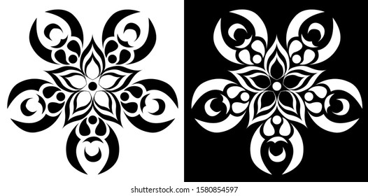 Mandala design concept of Rangoli with flower petals, Sharp corner and circles is in Black and white background