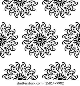 Mandala design concept of Rangoli with flower petals, lamp and vines is in Seamless pattern