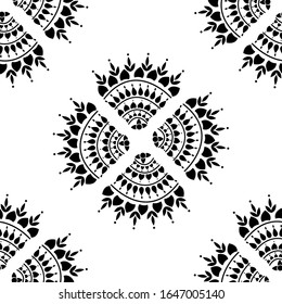 Mandala design concept of Rangoli with flower petals and leaves is in Seamless pattern