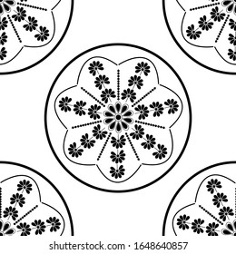 Mandala design concept of Rangoli with Flower petals, circles and leaves is in Seamless pattern