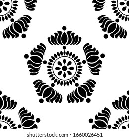 Mandala Design-Konzept von Rangoli mit Lotusblumen, Kreise, Punkten und Blüten ist in nahtlosen Mustern