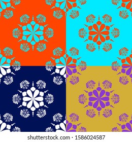 Mandala design concept of Rangoli with Lush lava, Aqua Menthe, Phantom Blue and Gold backgrounds is in Seamless pattern