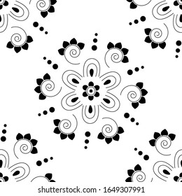 Mandala design concept of Rangoli with Spirals, flower petals and leaves is in Seamless pattern