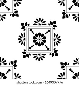 Mandala design concept of Rangoli with squares, Flower petals, circles and Leaves is in Seamless pattern