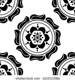Mandala design concept of Rangoli with star shape, circles, flower petals and leaves is in Seamless pattern