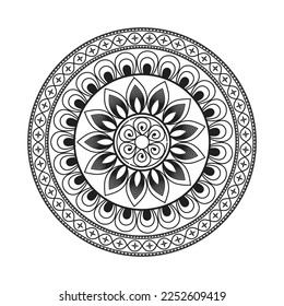 Diseño de Mandala Decoración Patrón Decoración Copo de nieve en diseño de patrón de flores negras