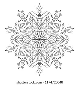 Mandala design for design element and coloring book page for anti stress. Vector illustration