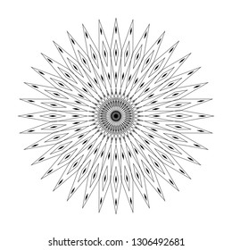 mandala design element flower round diamond geometric shape black monochrome isolated on white vector pattern