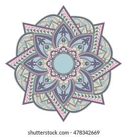Mandala design element. Symmetric round zentangle. Abstract doodle background. Good for cards, invitations, party, bag, t-shirt, marketing materials. Coloring round ornament. Vector illustration