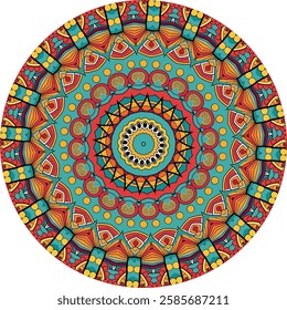 Mandala Design Enhanced with Radiating Patterns in Warm and Cool Tones