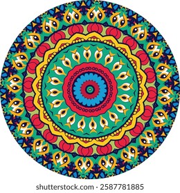 Mandala Design Enhanced with Radiating Patterns in Warm and Cool Tones