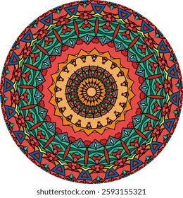 Mandala Design Enhanced with Radiating Patterns in Warm and Cool Tones