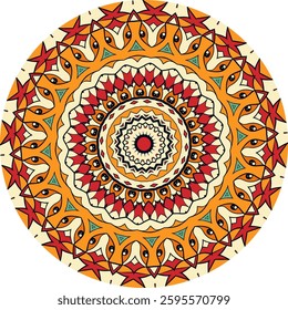 Mandala Design Enhanced with Radiating Patterns in Warm and Cool Tones