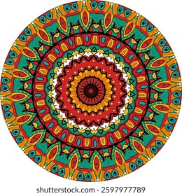 Mandala Design Enhanced with Radiating Patterns in Warm and Cool Tones