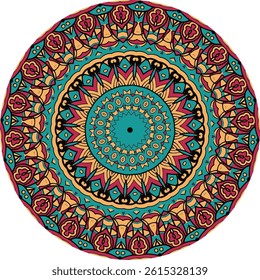 Mandala Design Enhanced with Radiating Patterns in Warm and Cool Tones
