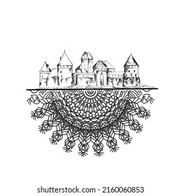 Mandala design with European sights and tourist attractions