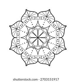 Diseño de mandala con patrones geométricos y florales simétricos.