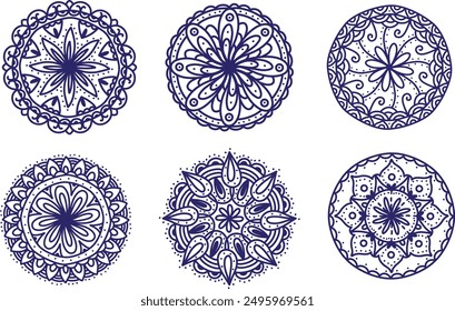Diseño de la línea del conjunto de elementos geométricos del diseño de Mandala para el patrón, tarjeta de felicitación